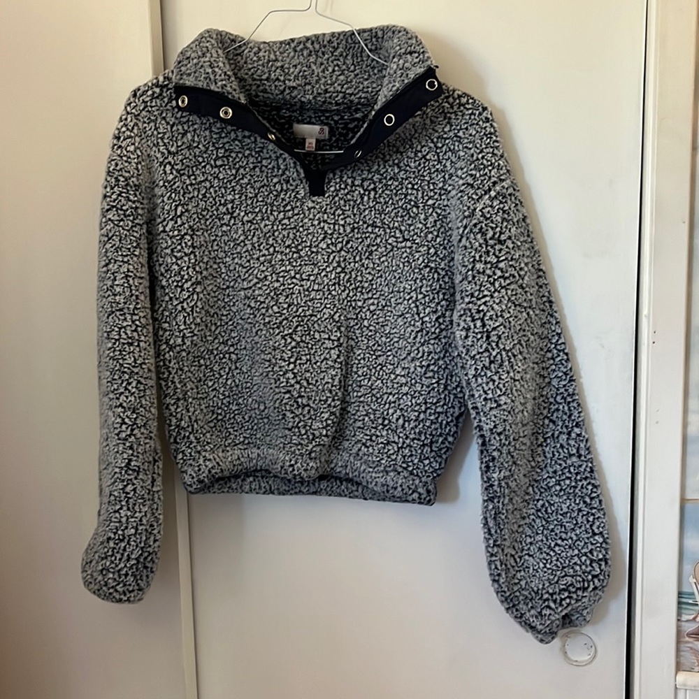 Charcoal Fuzzy Button Up Sweater